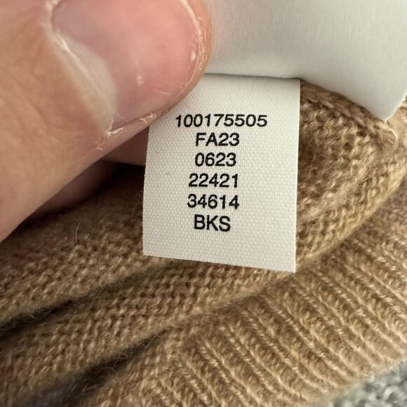 Morgan Taylor Cashmere Sweater Womens Small Turtleneck Colorblock Tan Gray Beige - Picture 7 of 11